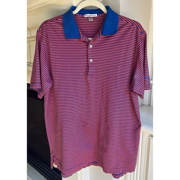 Peter Millar Men's Red & Blue Striped Polo Short Sleeve Golf Shirt Size Medium - Picture 2 of 6